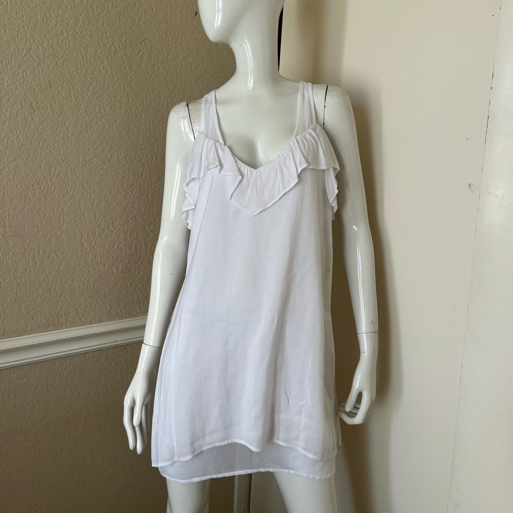 LADAKH ANTHROPOLOGIE White Silky Rayon Lined Ruffled Mini Slip Dress Sz US 6